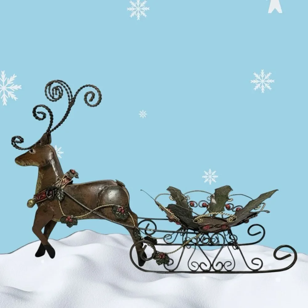 Elegant Reindeer and Sleigh Holiday Decor Candle holder